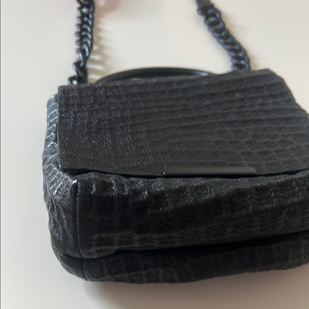 Black Mini Bag with Crocodile Embossed Texture and Chain Strap